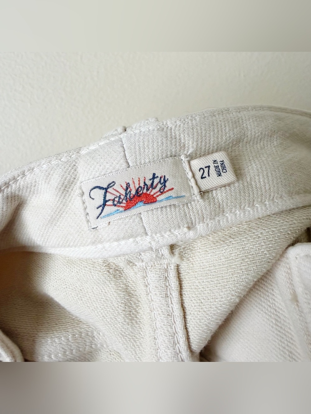 Faherty | Stretch Terry Patch Pocket Pants Jeans Cream Size 27 - Picture 9 of 9